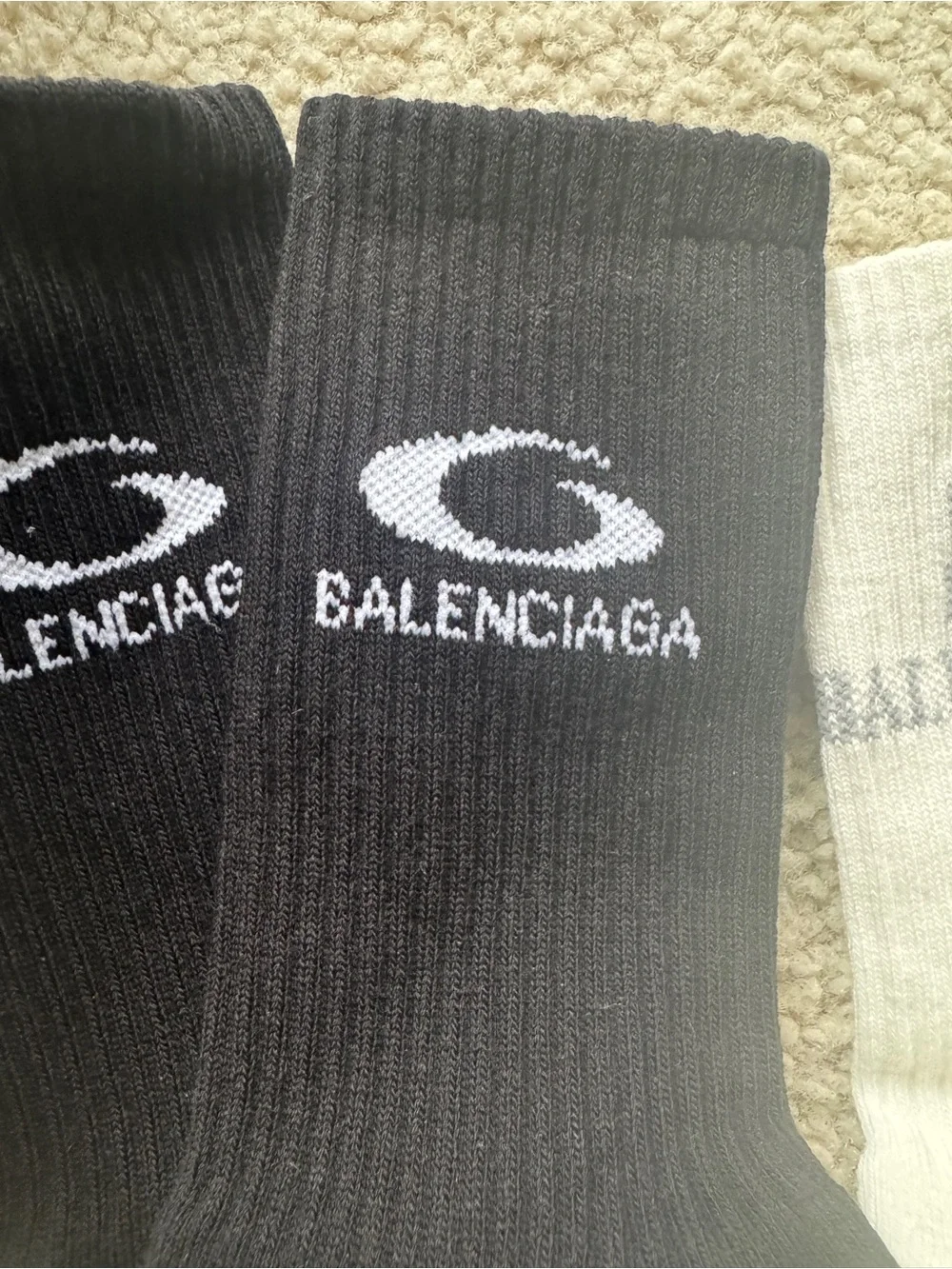 New Balenciaga Cotton White & Black Socks Unisex Bundle With Bag